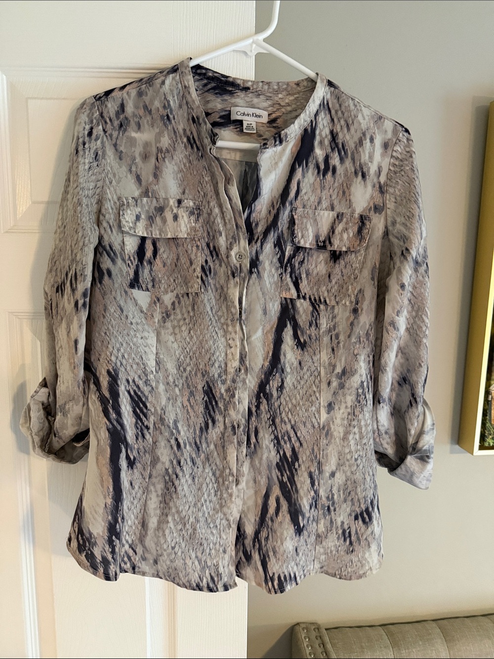 Calvin Klein Neutral Snake-Print Button Down Shirt